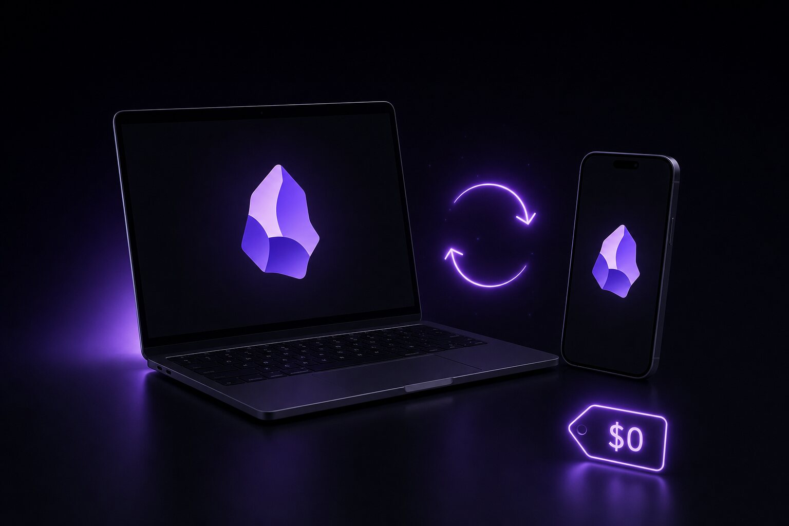 An Obsidian vault syncing for free between a laptop and a phone, with a $0 price tag.